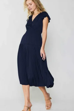 Current Air Sophia Flutter Sleeve Midi Dress NAVY New
