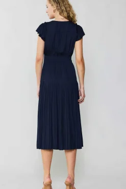 Current Air Sophia Flutter Sleeve Midi Dress NAVY New