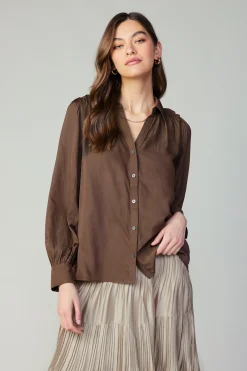 Current Air Split Neck Buttoned Shirt COCOA Outlet