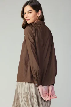 Current Air Split Neck Buttoned Shirt COCOA Outlet