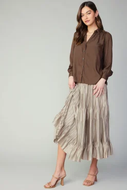 Current Air Split Neck Buttoned Shirt COCOA Outlet