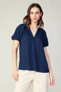 Current Air Split Neckline Top NAVY Fashion