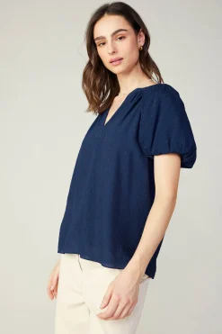 Current Air Split Neckline Top NAVY Fashion