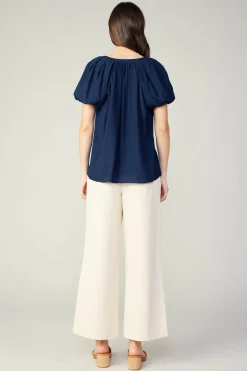 Current Air Split Neckline Top NAVY Fashion