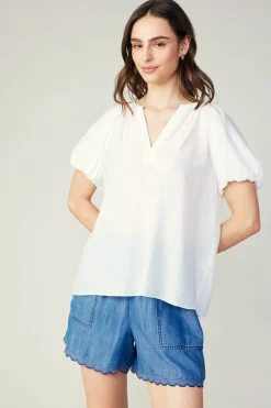 Current Air Split Neckline Top WHITE Fashion
