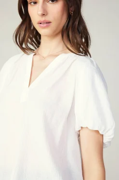 Current Air Split Neckline Top WHITE Fashion