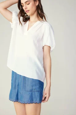 Current Air Split Neckline Top WHITE Fashion