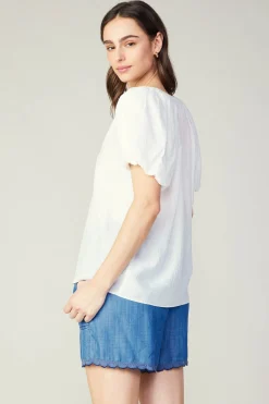 Current Air Split Neckline Top WHITE Fashion