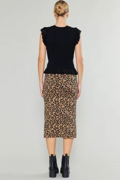 Current Air Spotted Knit Skirt BROWNLEOPARD Clearance