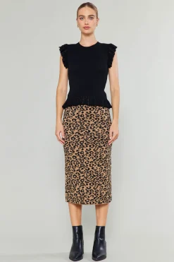 Current Air Spotted Knit Skirt BROWNLEOPARD Clearance