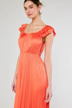 Current Air Square Neck Flutter Sleeve Midi Dress ORANGERED Outlet
