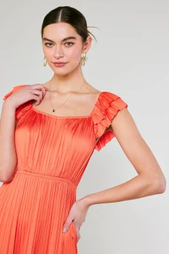 Current Air Square Neck Flutter Sleeve Midi Dress ORANGERED Outlet