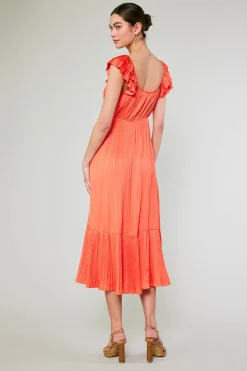 Current Air Square Neck Flutter Sleeve Midi Dress ORANGERED Outlet