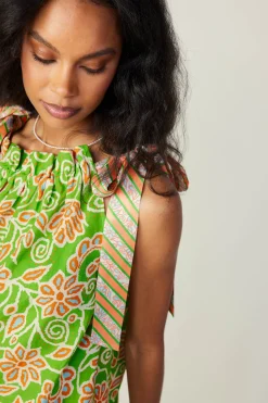 Current Air Striped Bow Floral Top GREENORANGEMLT Best