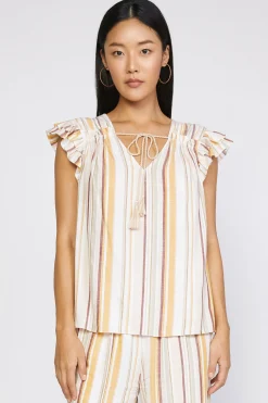 Current Air Striped Flutter Sleeve Top MULTISTRIPE Sale