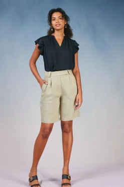 Current Air Striped Knee Length Shorts KHAKISTRIPE New