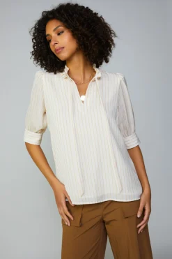Current Air Striped Structured Sleeve Blouse NATURALSTRIPE Outlet