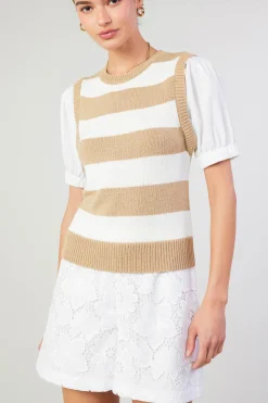 Current Air Striped Sweater Top TAUPE Best
