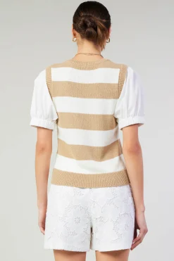 Current Air Striped Sweater Top TAUPE Best