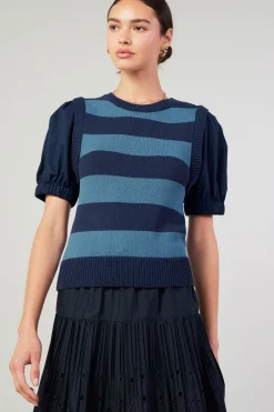 Current Air Striped Sweater Top NAVY Online