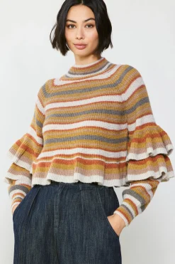 Current Air Striped Tiered Sleeve Sweater MUSTARDMLT Sale
