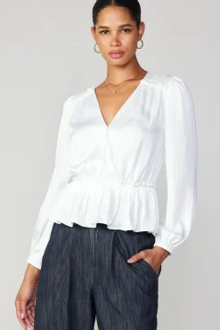 Current Air Surplice Peplum Blouse WHITE Sale
