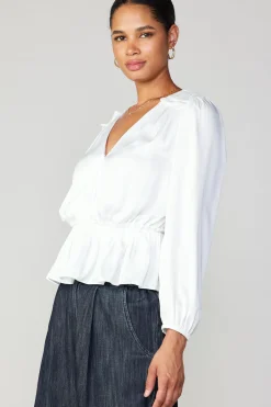 Current Air Surplice Peplum Blouse WHITE Sale