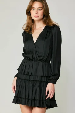Current Air Surplice Tiered Mini Dress BLACK Discount