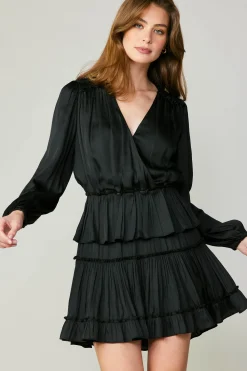 Current Air Surplice Tiered Mini Dress BLACK Discount