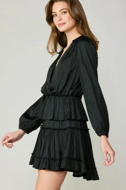 Current Air Surplice Tiered Mini Dress BLACK Discount