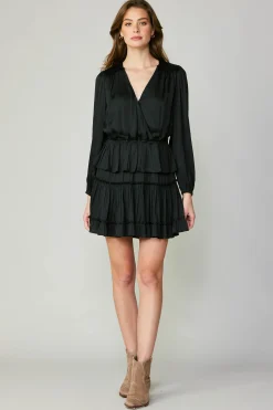 Current Air Surplice Tiered Mini Dress BLACK Discount