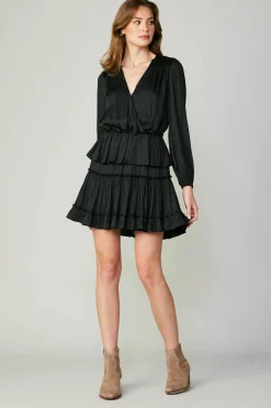 Current Air Surplice Tiered Mini Dress BLACK Discount