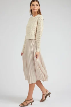 Current Air Sweater & Pleated Dress Set CHAMPAGNE Sale