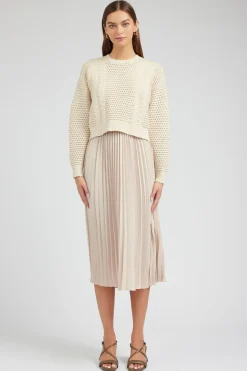 Current Air Sweater & Pleated Dress Set CHAMPAGNE Sale