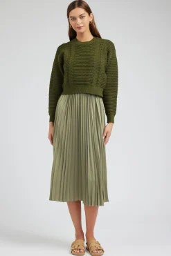 Current Air Sweater & Pleated Dress Set OLIVE Discount