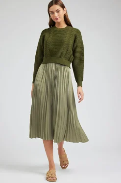 Current Air Sweater & Pleated Dress Set OLIVE Discount