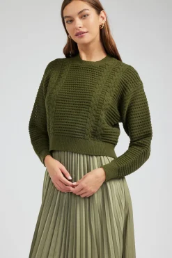 Current Air Sweater & Pleated Dress Set OLIVE Discount