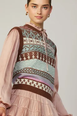 Current Air Sweater Vest Blouse FADEDBLUSHMLT New