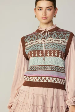 Current Air Sweater Vest Blouse FADEDBLUSHMLT New