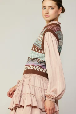 Current Air Sweater Vest Blouse FADEDBLUSHMLT New