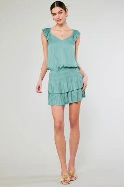 Current Air Sweetheart Smocked Mini Dress SAGEGREEN Discount