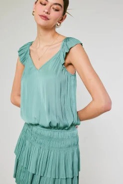 Current Air Sweetheart Smocked Mini Dress SAGEGREEN Discount