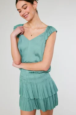 Current Air Sweetheart Smocked Mini Dress SAGEGREEN Discount