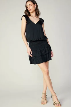 Current Air Sweetheart Smocked Mini Dress BLACK Discount
