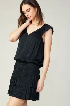 Current Air Sweetheart Smocked Mini Dress BLACK Discount
