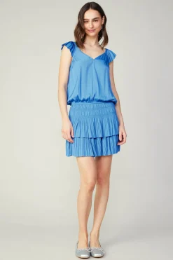 Current Air Sweetheart Smocked Mini Dress FADEDBLUE Hot