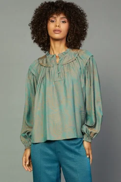 Current Air Swirl Motif Blouse TEAL-ORANGE Sale