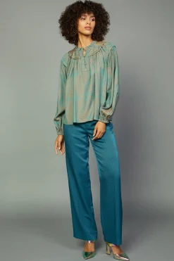 Current Air Swirl Motif Blouse TEAL-ORANGE Sale