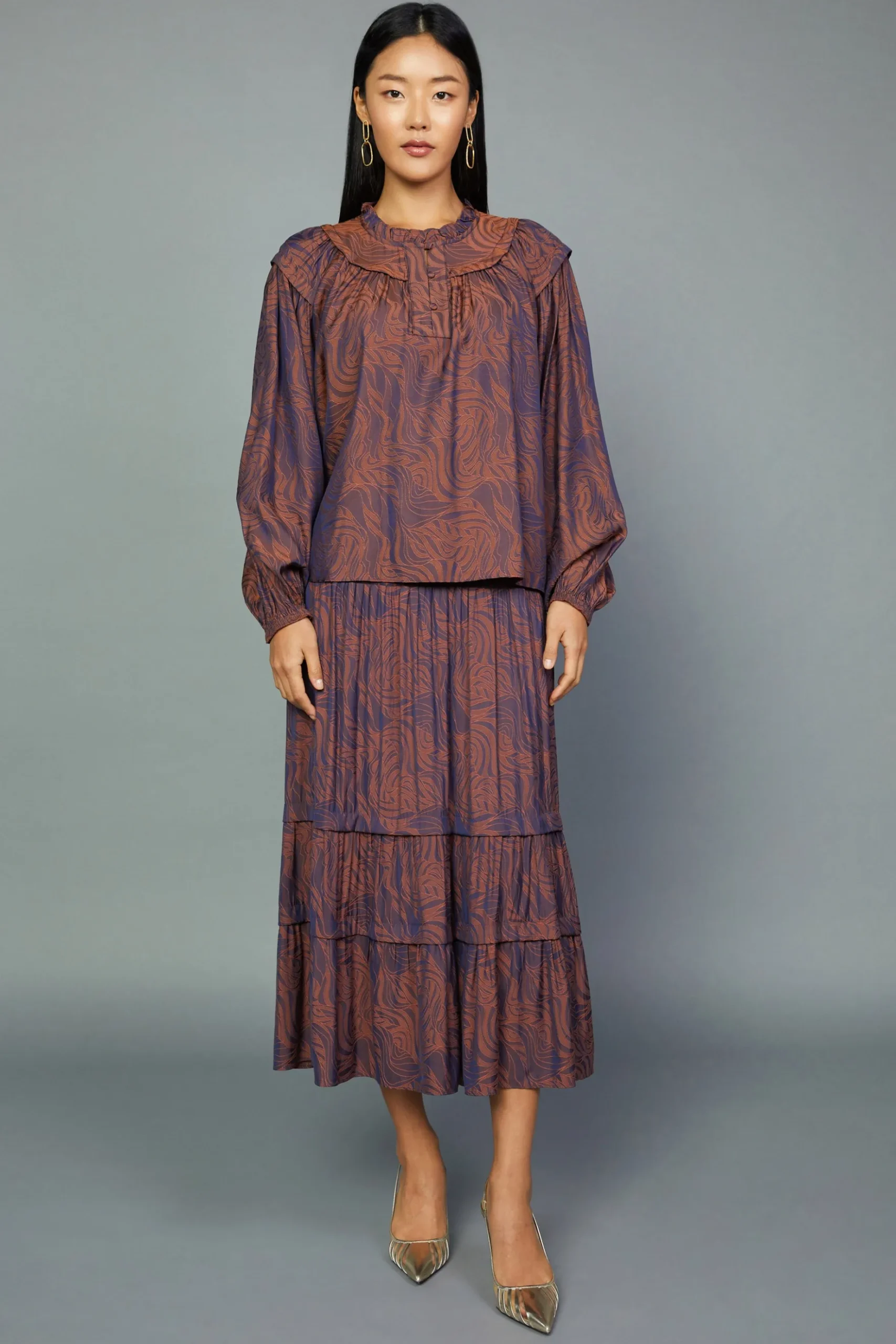Current Air Swirl Motif Blouse PURPLE-ORANGE Best
