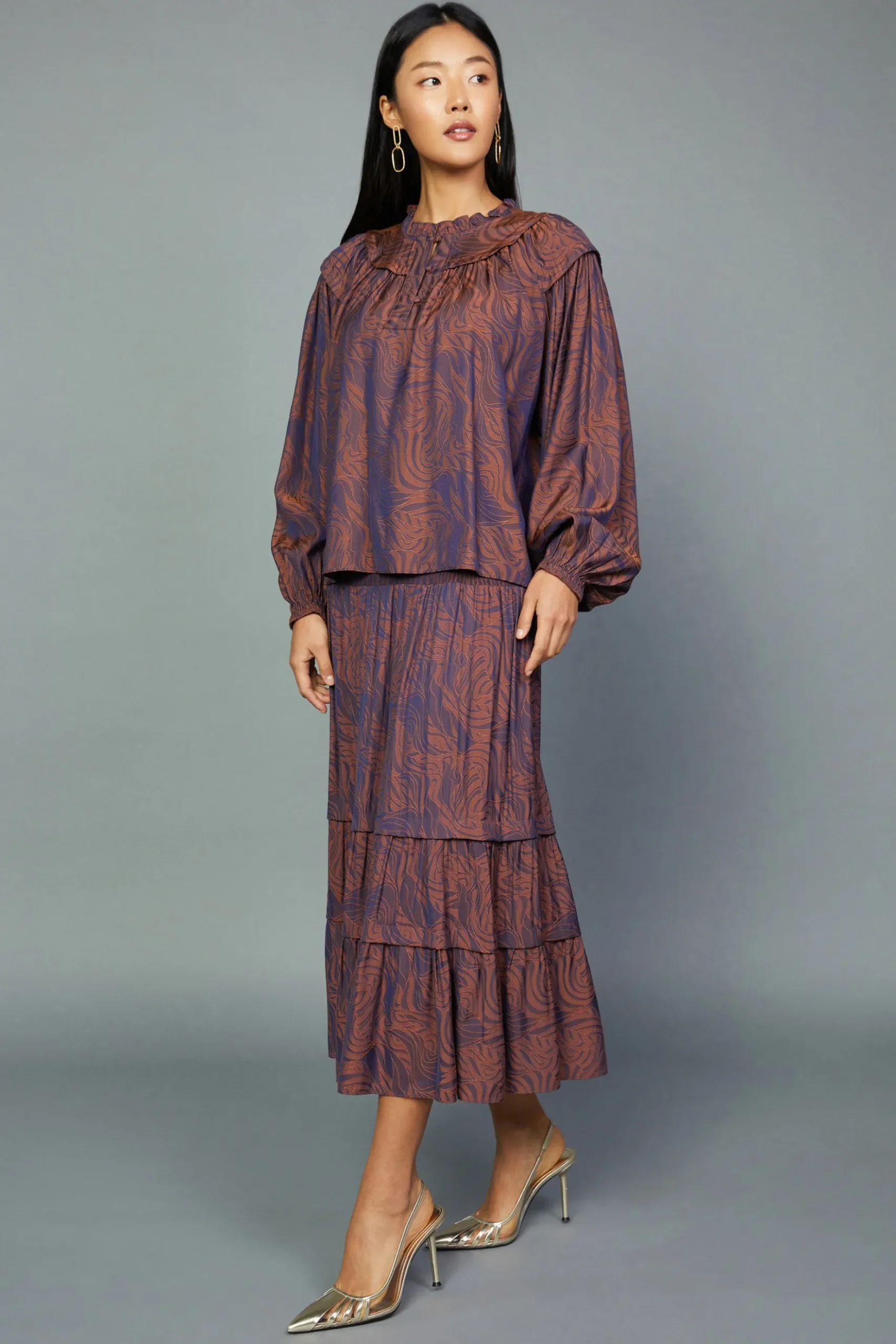 Current Air Swirl Motif Blouse PURPLE-ORANGE Best